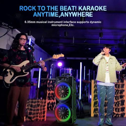 Subwoofer Dual For 8.5 Inches and 20W Outdoor RGB Lights TF Card FM Radio Wireless Bluetooth Speaker With Microphone Aand Remote Control- Black