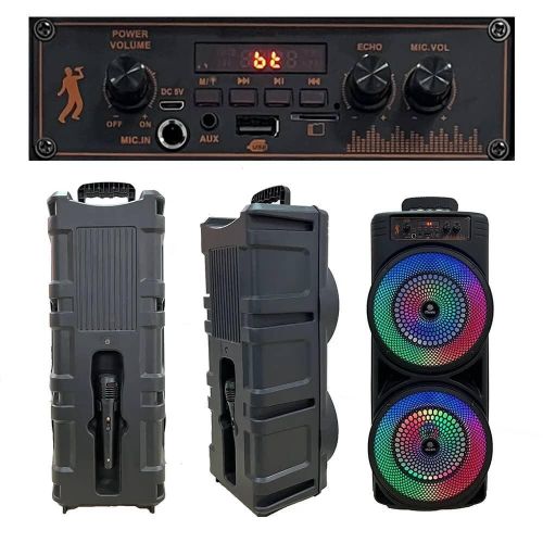 Subwoofer Dual For 8.5 Inches and 20W Outdoor RGB Lights TF Card FM Radio Wireless Bluetooth Speaker With Microphone Aand Remote Control- Black