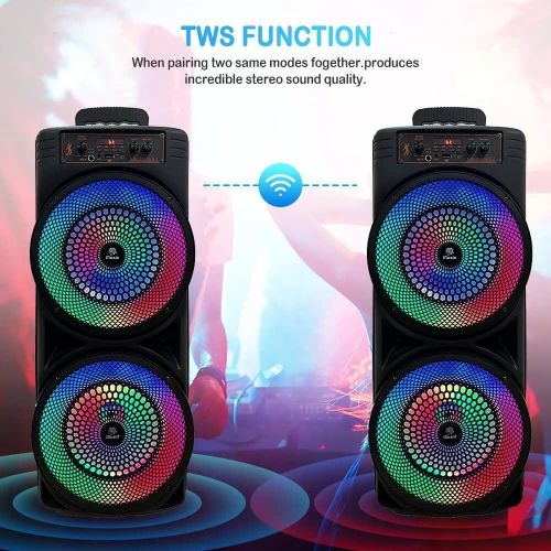 Subwoofer Dual For 8.5 Inches and 20W Outdoor RGB Lights TF Card FM Radio Wireless Bluetooth Speaker With Microphone Aand Remote Control- Black