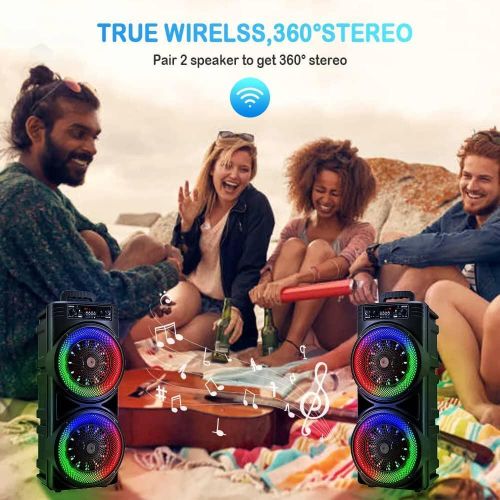 Subwoofer Dual For 8.5 Inches and 20W Outdoor RGB Lights TF Card FM Radio Wireless Bluetooth Speaker With Microphone Aand Remote Control- Black