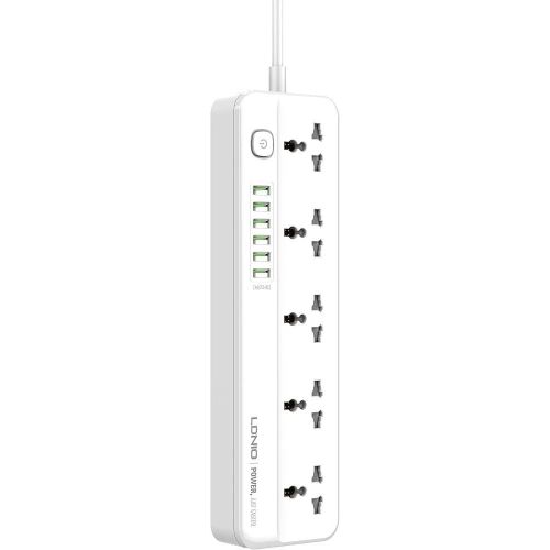 2500W Power Strip Surge Protector With 5 Ac Outlets Sockets And 6 Usb Charging Ports 2m Long Extension Cord For Home- White