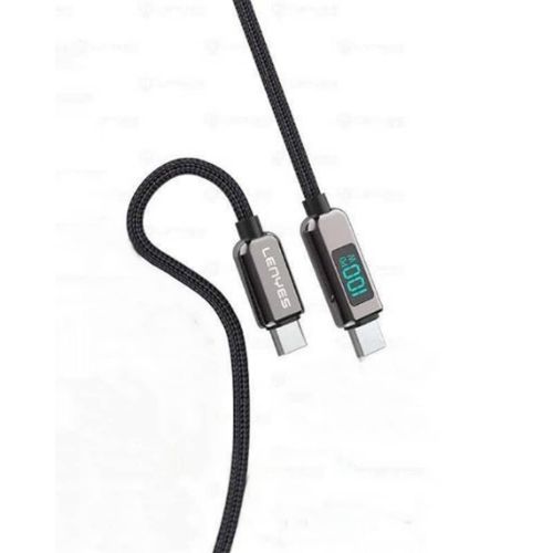 LC102 USB C to USB C Cable 5A PD 100W LED Display Cable 4ft QC5.0 PPS Super Lightning Fast Charging Type-C Phone Nylon Braided Charger Cord 480Mbps Data- Black