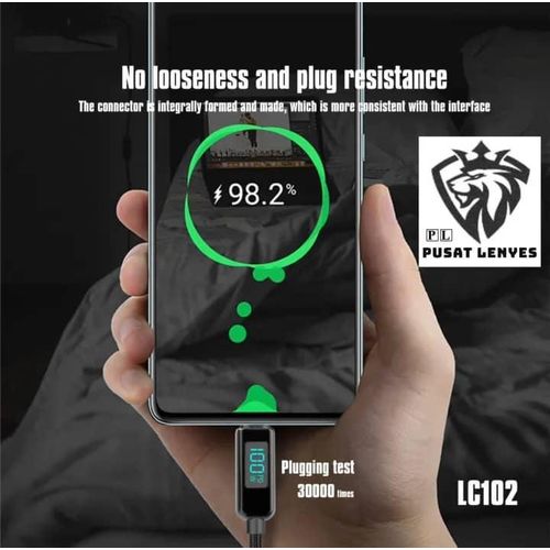 LC102 USB C to USB C Cable 5A PD 100W LED Display Cable 4ft QC5.0 PPS Super Lightning Fast Charging Type-C Phone Nylon Braided Charger Cord 480Mbps Data- Black