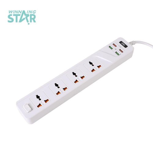 4 Switched Universal Extension Socket Power Strip Electrical Outlet With Cable- white