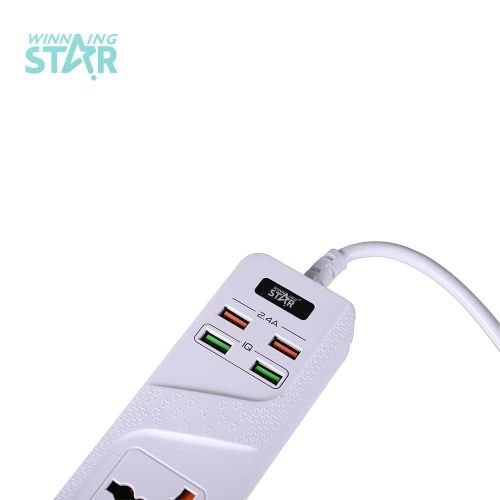 4 Switched Universal Extension Socket Power Strip Electrical Outlet With Cable- white