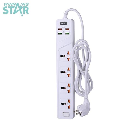 4 Switched Universal Extension Socket Power Strip Electrical Outlet With Cable- white