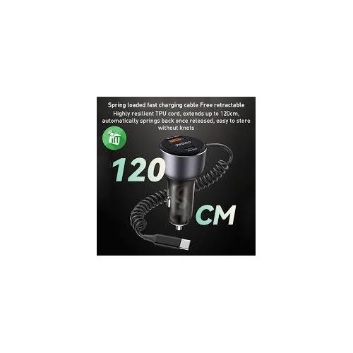 Y57 50W Cell Phone Super Fast Car Charger Included Cigarette Lighter Car Charger with iP Coiled Lightning Cable- Black