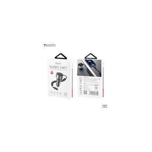 Y57 50W Cell Phone Super Fast Car Charger Included Cigarette Lighter Car Charger with iP Coiled Lightning Cable- Black