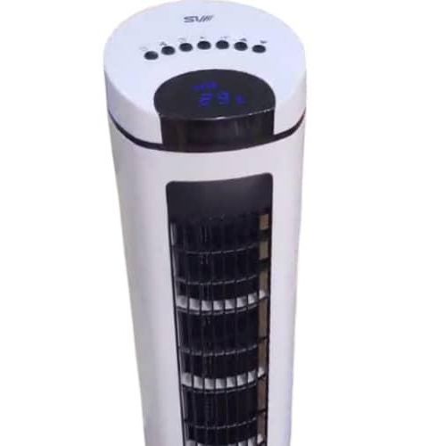 Freestanding Tower Fan Cooling Oscillating Swinging 32 inch with 3 Speed Configuration Silent Setting Quiet Bladeless With Adjustable Wind Power 12h Timer, LED Sensor Panel, Remote Controller And Charger For Bedroom Living Room Home Office