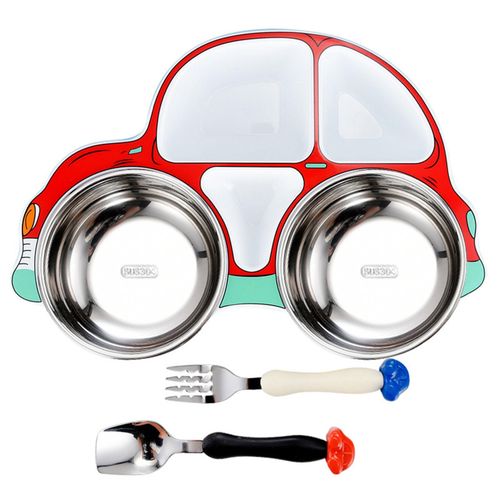 Divided Plates for Kids Cartoon Car Shape Divided Baby and Toddler Plates Non-Slip Unbreakable Children Dinner Plates New,Red,Washable NO5114