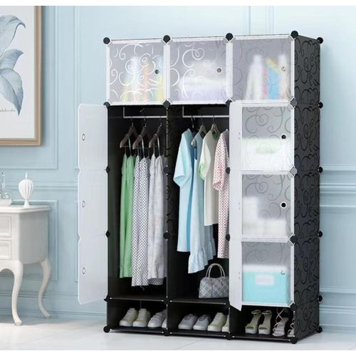 3 Column Plastic Closet - Gray, Black Transparent