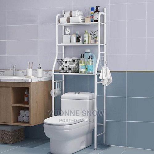 3 Tier Metal Bathroom Storage Shelf Over Toilet Rack Hooks