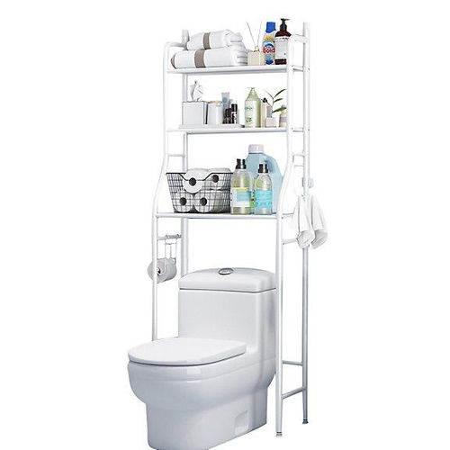 3 Tier Metal Bathroom Storage Shelf Over Toilet Rack Hooks