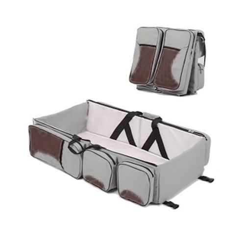 Portable Folding Baby Crib Travel Bed Multifunction Large Capacity Mother Shoulder Bag New,Grey NO5116