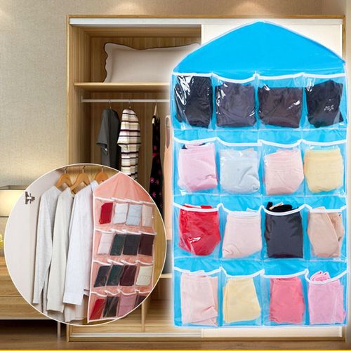 16 Pockets Socks Bra Underwear Hanging Organizer Clear Home Hanging Rack Hanger Storage Organizer Bedroom Bag NO5115