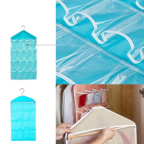 16 Pockets Socks Bra Underwear Hanging Organizer Clear Home Hanging Rack Hanger Storage Organizer Bedroom Bag NO5115