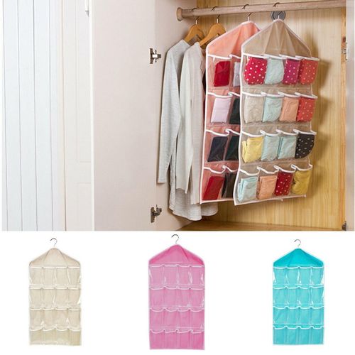 16 Pockets Socks Bra Underwear Hanging Organizer Clear Home Hanging Rack Hanger Storage Organizer Bedroom Bag NO5115