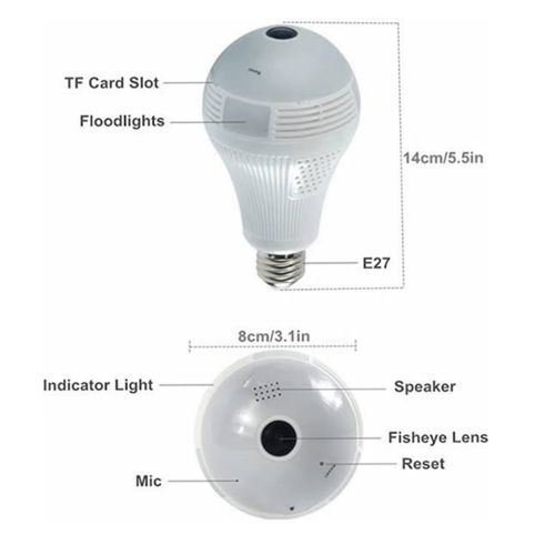 Smart Wireless 360 Degree Lens Spy Security Camera Bulb - White