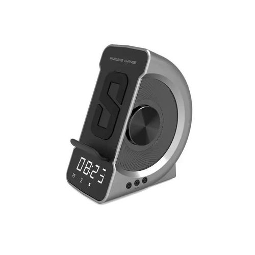 3-In-1 Wireless Charging Charger Bluetooth -Compitible Speaker Clock Support TF Card Phone Holder Double Coil Induction Design for Bedside