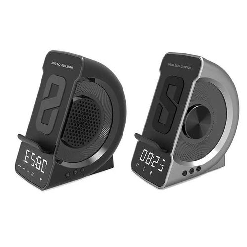 3-In-1 Wireless Charging Charger Bluetooth -Compitible Speaker Clock Support TF Card Phone Holder Double Coil Induction Design for Bedside
