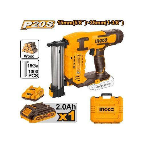 INGCO Lithium-Ion Cordless Brad Nailer Kit (20V) Orange