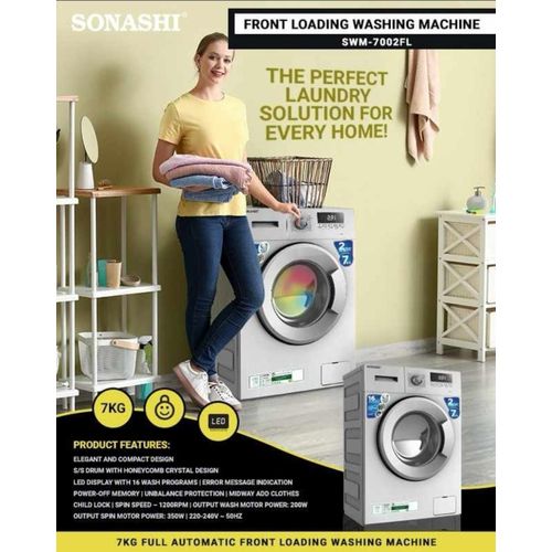 Sonashi 7 Kg ORIGINAL Full Automatic Front Loader Washing Machine WFXE6010S - Silver