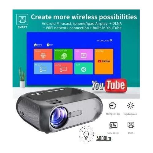 T7 HD 1080P Smart Home Theater Projector Multimedia Multi-Screen Interactive (7000 lm) Portable Projector- Multicolor
