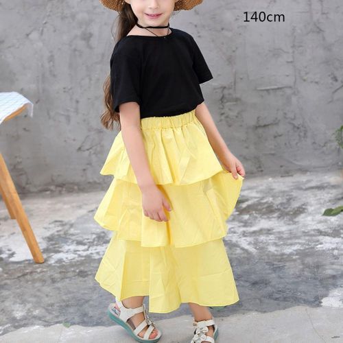 Kids Girls Tops with Skirts Set Short Sleeves Backless Cake Skirt Clothing Suit for Summer New,140cm NO5114