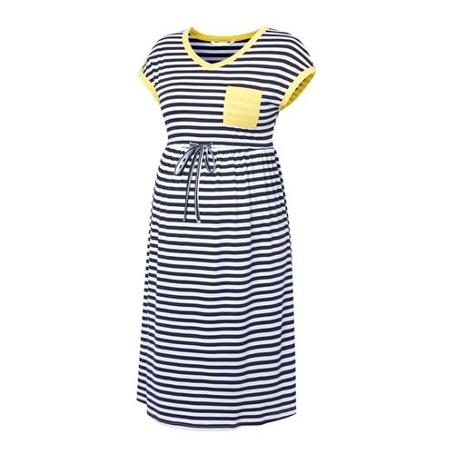 Women's Pregnancy Loose Skirt Short-Sleeved Round Neck Loose Dress for Pregnant,Stripe,M NO5112