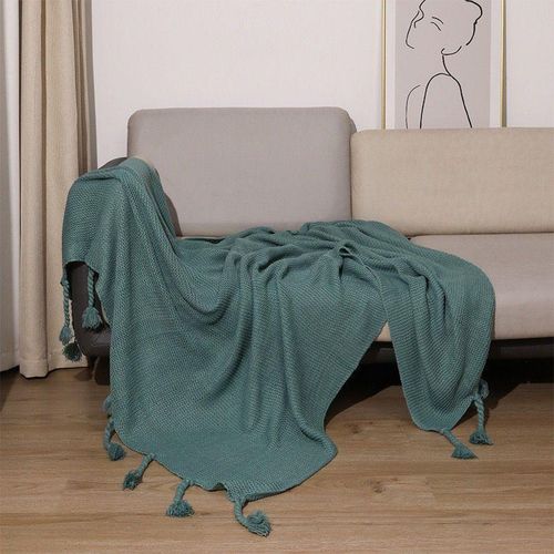 Knitted Bed & Chair Throw On Blanket -Green