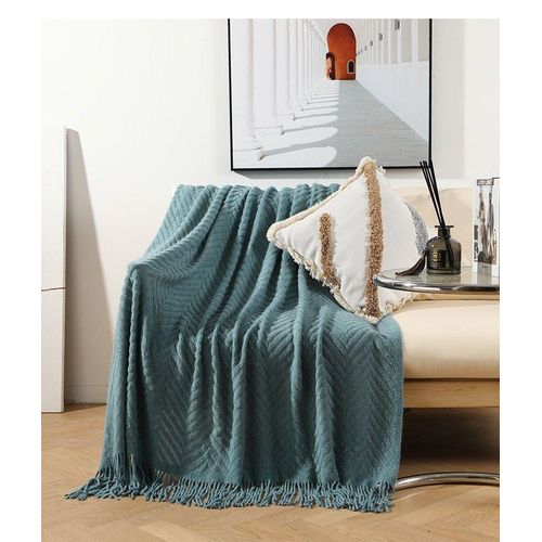 Knitted Bed & Chair Throw On Blanket -Green