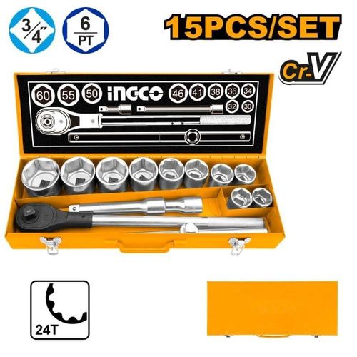 INGCO 15 Piece Socket Set - Orange/Silver