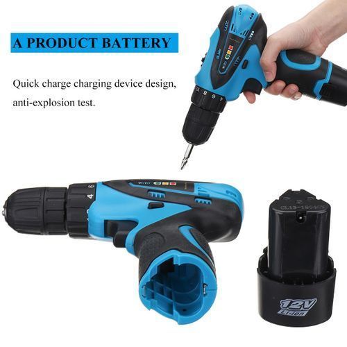 12V Two-Speed Cordless Drill Driver Screw Electric Screwdriver Tool Li Battery