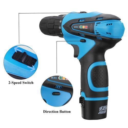 12V Two-Speed Cordless Drill Driver Screw Electric Screwdriver Tool Li Battery