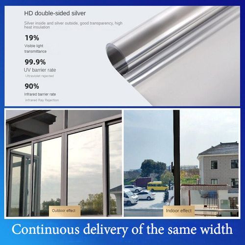 Silver Window Film Privacy One Way Mirror Glass Tint Heat Control Sun UV Blocking Sliding Door Tinting Reflective Static Cling For Home