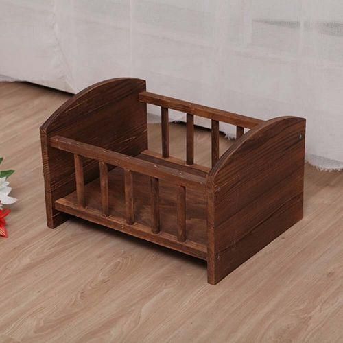 Vintage Wood Brown White Newborn Baby Photography Props Retro Wooden Bed Brown