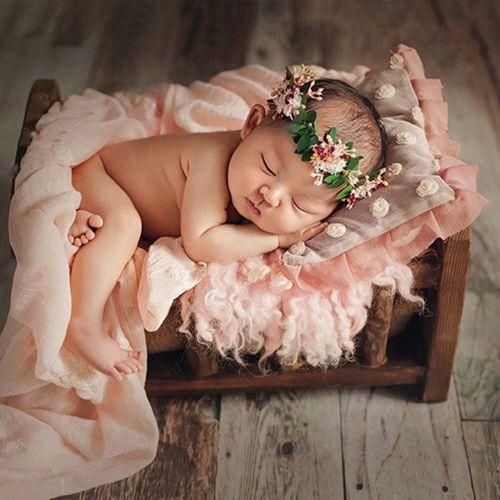 Vintage Wood Brown White Newborn Baby Photography Props Retro Wooden Bed Brown