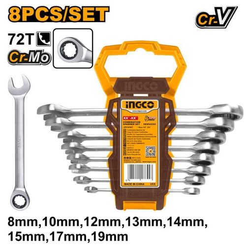 INGCO 8 Pieces Ratchet Spanner Set &ndash; Silver