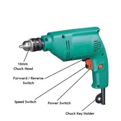 Dca Genuine 10mm Electric Drilling Machine + 2pcs Free Screwbit - Green