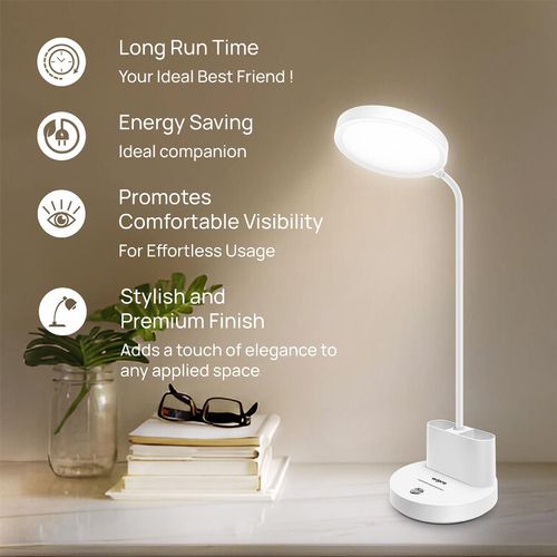 5W Rechargable Table lamp 3 Grade Dimming  USB-C Charging  LED Portable Desk Lamp for Study with Pen Stand  Easy Touch Control Glare Free Lighting Adjustable Light Head Pack of 1