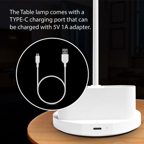 5W Rechargable Table lamp 3 Grade Dimming  USB-C Charging  LED Portable Desk Lamp for Study with Pen Stand  Easy Touch Control Glare Free Lighting Adjustable Light Head Pack of 1
