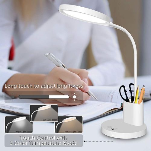 5W Rechargable Table lamp 3 Grade Dimming  USB-C Charging  LED Portable Desk Lamp for Study with Pen Stand  Easy Touch Control Glare Free Lighting Adjustable Light Head Pack of 1