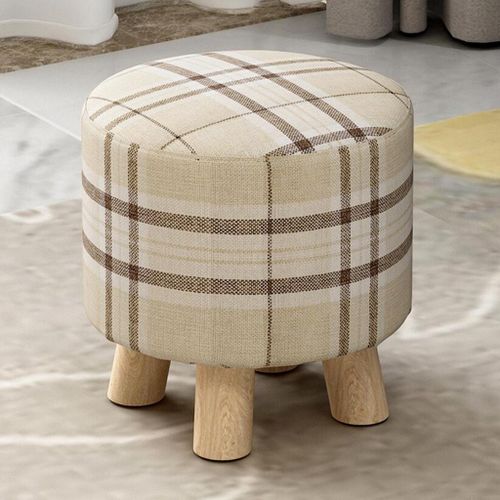 2xRound Linen Fabric Footstool Cover Wooden Stool Slipcover Striped