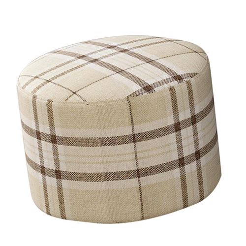 2xRound Linen Fabric Footstool Cover Wooden Stool Slipcover Striped
