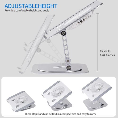Adjustable Laptop Stand with 360 Rotating Base Compatible with MacBook Pro/Air Notebook up to 17 Inches Silver (Silver with Fan)