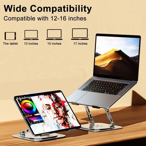 Adjustable Laptop Stand with 360 Rotating Base Compatible with MacBook Pro/Air Notebook up to 17 Inches Silver (Silver with Fan)