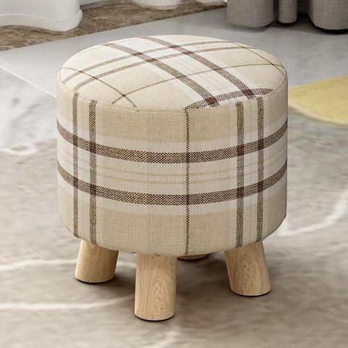 Round Linen Fabric Footstool Cover Wooden Stool St