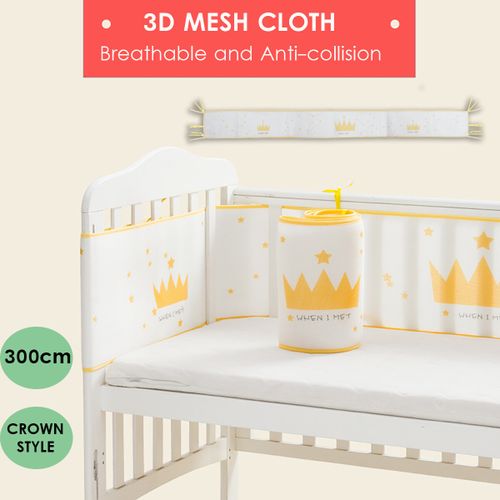 1pcs 118x11in Crown Baby Infant Cot Crib Bumper Safety Protector Toddler White