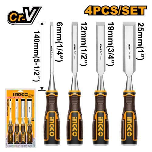 INGCO HKTWC0401 - 4 Pcs Wood Chisel Set - Orange