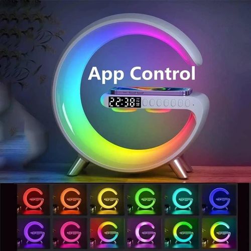 Intelligent Bluetooth Speaker Wireless Cellphone Charger Stand LED Lamp, Multifunctional RGB Night Light Table Alarm Clock Speaker & Fast Charging Station, Bedside Lamp LED Night